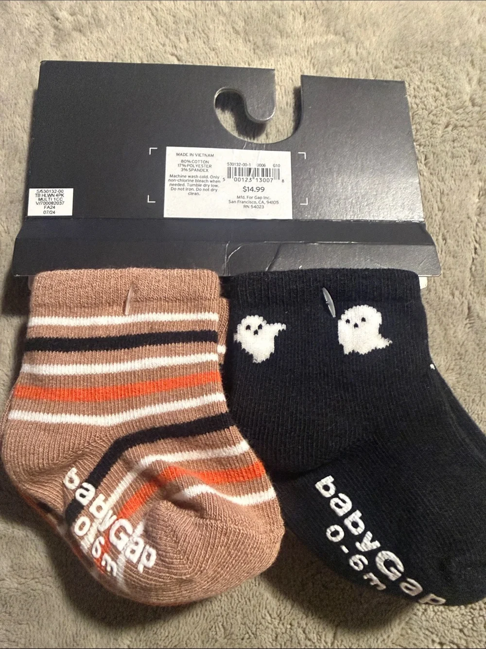 GAP Baby Crew Socks in Gray & Orange with Bat and Jack-o'-Lantern